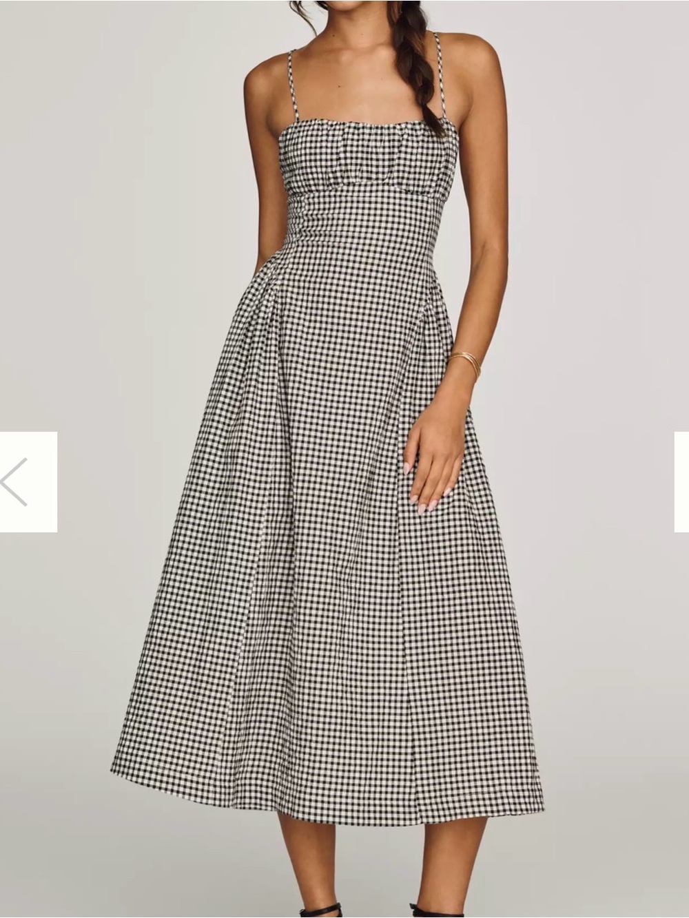 Anthropologie Black and White Gingham Spaghetti-Strap Midi Dress